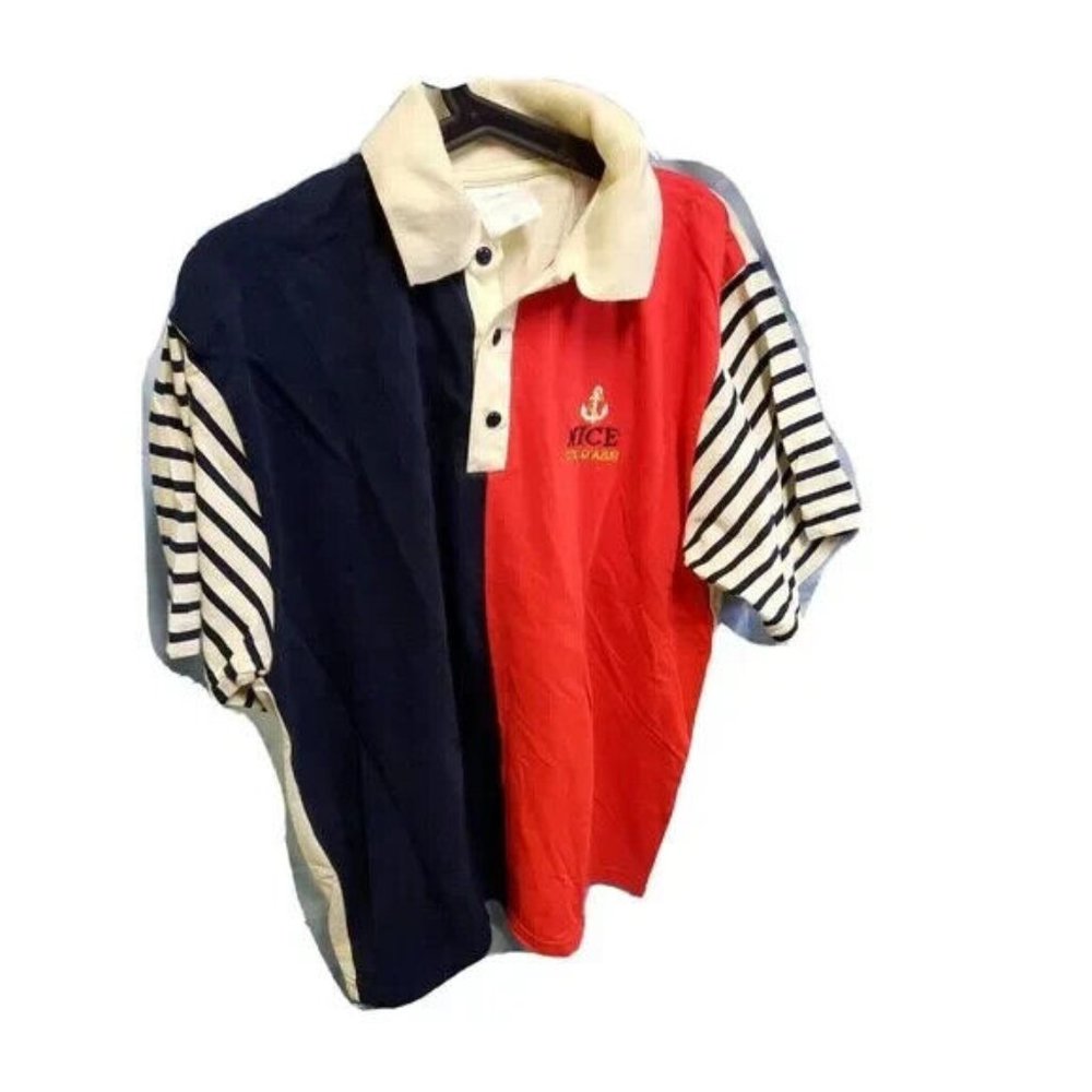 Transit Size M Mens Polo Shirt Top Nice Cote D'Azur Red Blue Color Block Striped